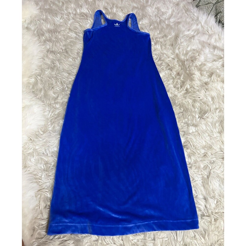 🔥 Adidas Velour Versatile Midi Dress Blue Animal Zebra Print Sleeveless Stretch